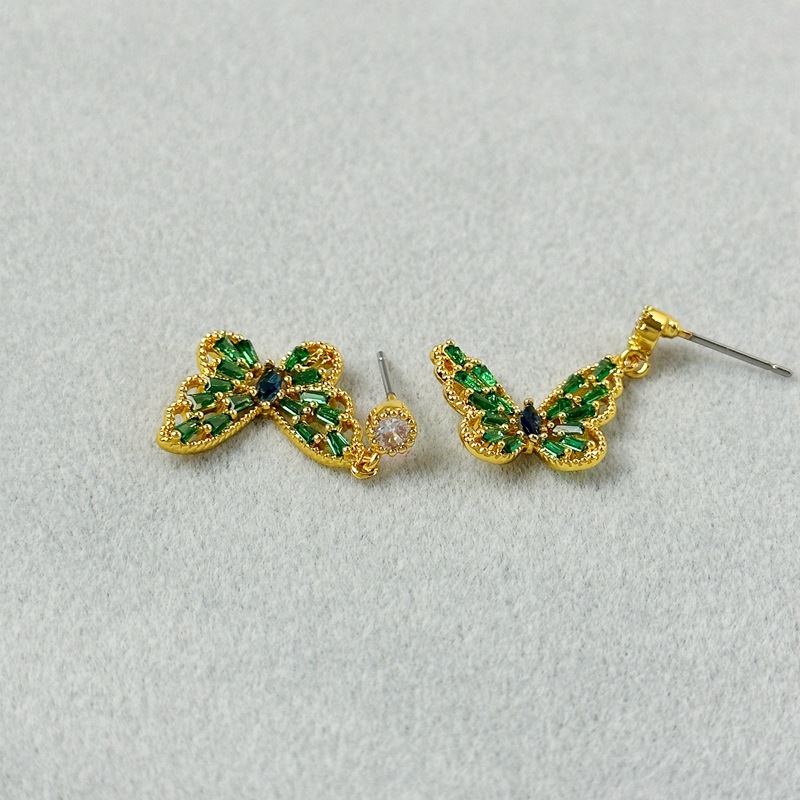 Forest sweet design super beautiful green hollow butterfly earrings zircon inlaid with exquisite temperament high-end earrings for women